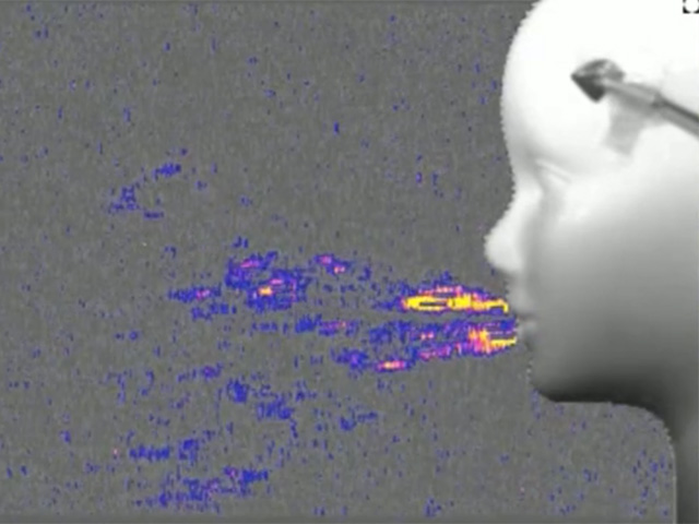 BOS measurements of droplets and airflow using a simulated sneeze generator